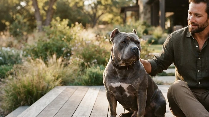 American Bully Breed Guide — American Bully Haven Pups Muscular American Bully dog sitting proudly outdoors, showcasing breed conformation and blocky head structure