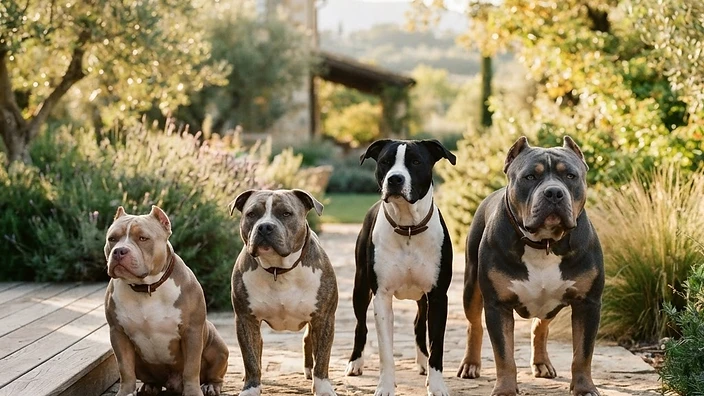 Pocket vs Standard American Bully size comparison Side-by-side comparison of Pocket and Standard American Bully dogs showing size and muscular structure differences