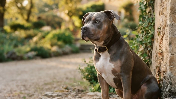 American Bully Breed Guide — American Bully Haven Pups Muscular American Bully dog with broad head and short coat sitting confidently, representing the breed standard