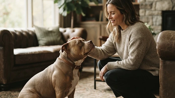 American Bully Coat Colors — Blue Tri, Lilac Tri, Merle Side-by-side comparison of American Bully coat color varieties including blue tri, lilac tri, and merle patterns