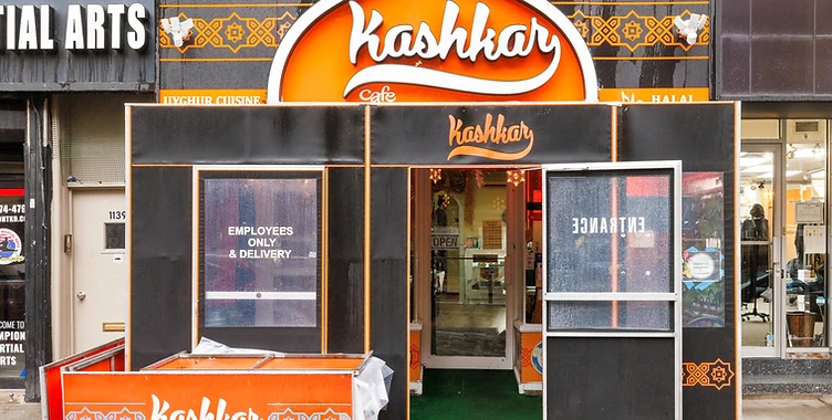 The Kashkar Cafe sign on Brighton Beach Avenue
