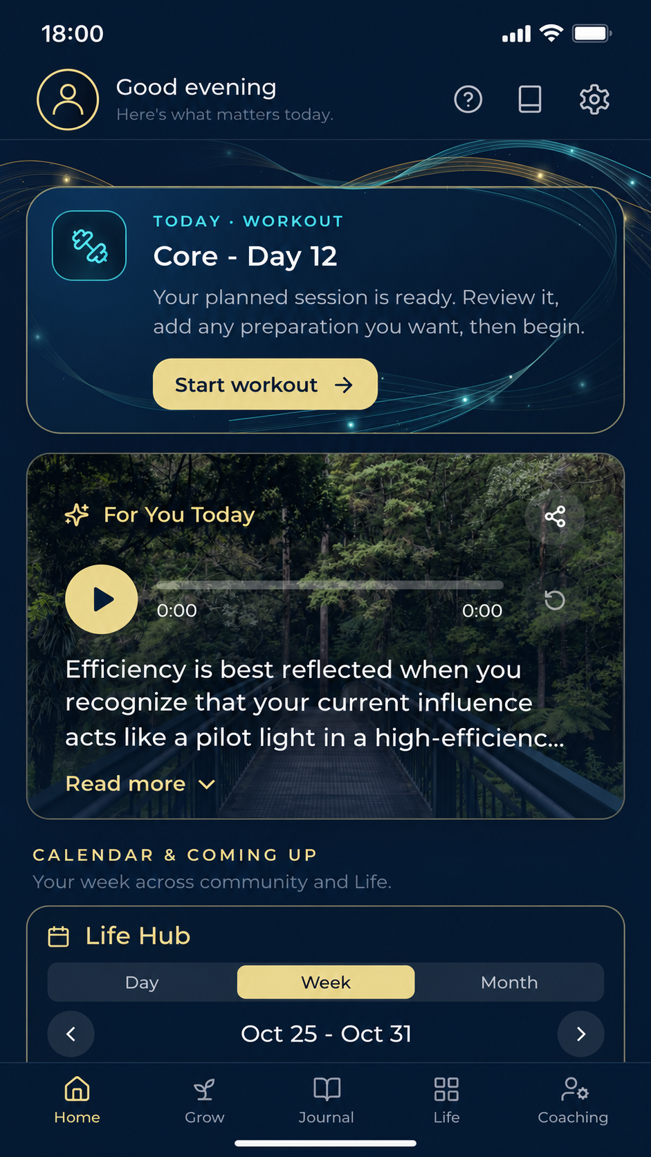 House Of Order app screen with gold profile icon and Good evening greeting