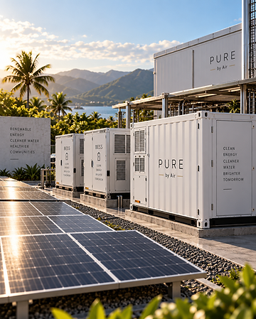 Solar array and BESS units integrated with PURE water infrastructure