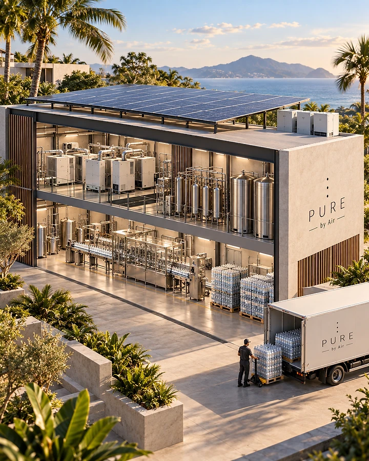 PURE by Air water production facility at sunset