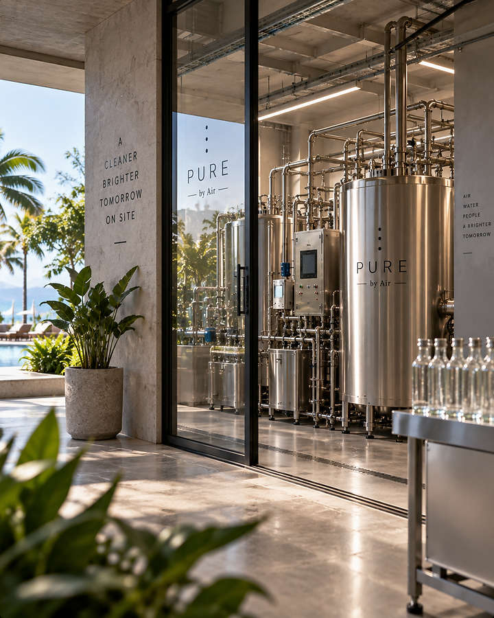 PURE on-site generation equipment installed in a glass-walled resort pavilion