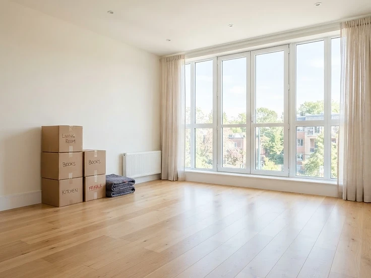 A freshly cleaned, empty living room ready for move-in
