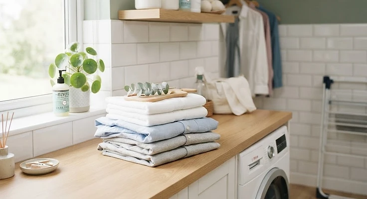 Neatly folded clean laundry ready for the drawer