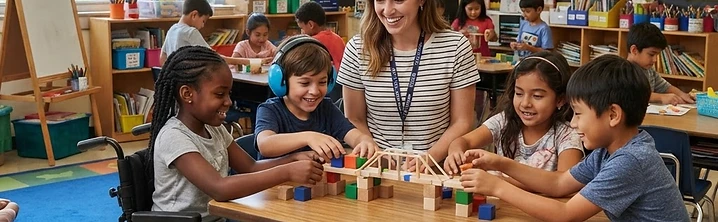 Diverse children learning together in an inclusive New York classroom
