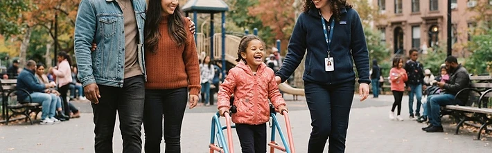 A diverse family talking with a special education professional