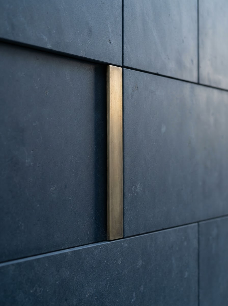 Détail architectural · pierre et laiton brossé