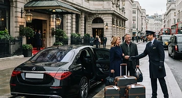 An executive saloon collecting cruise passengers from a Central London hotel