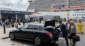 An executive vehicle collecting disembarking cruise passengers at Southampton for Gatwick Airport