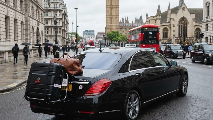 An executive saloon arriving in Central London after collecting passengers from Southampton cruise terminal