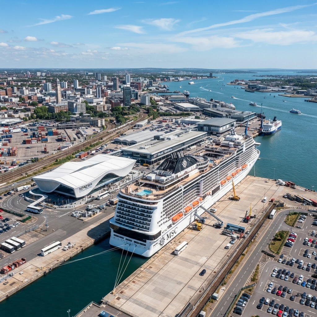 Cruise ships docked at Southampton's cruise terminals