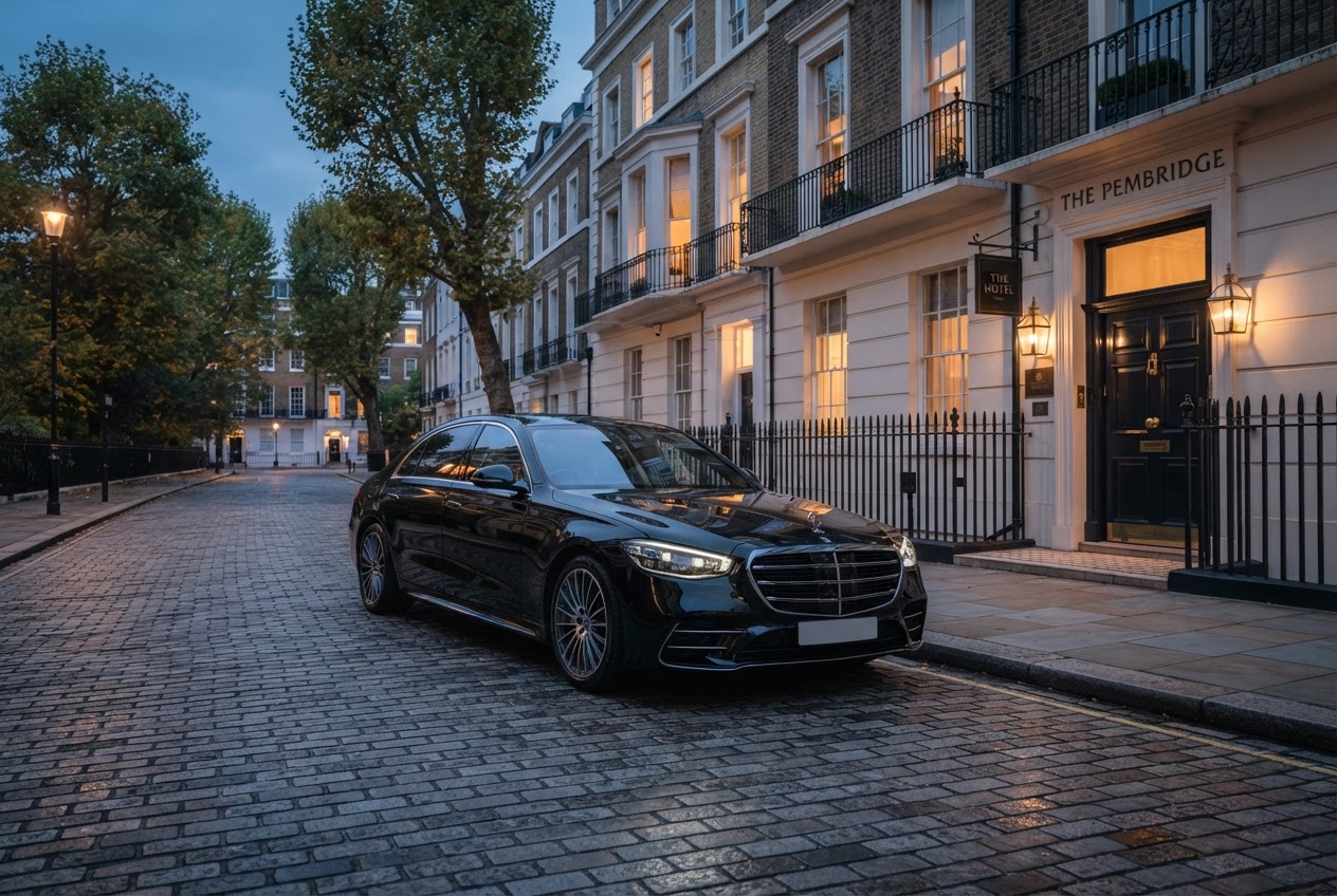 Private saloon collecting passengers from a Central London hotel