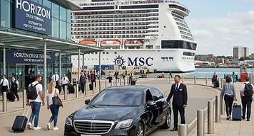 An executive vehicle waiting at a Southampton cruise terminal for disembarking passengers