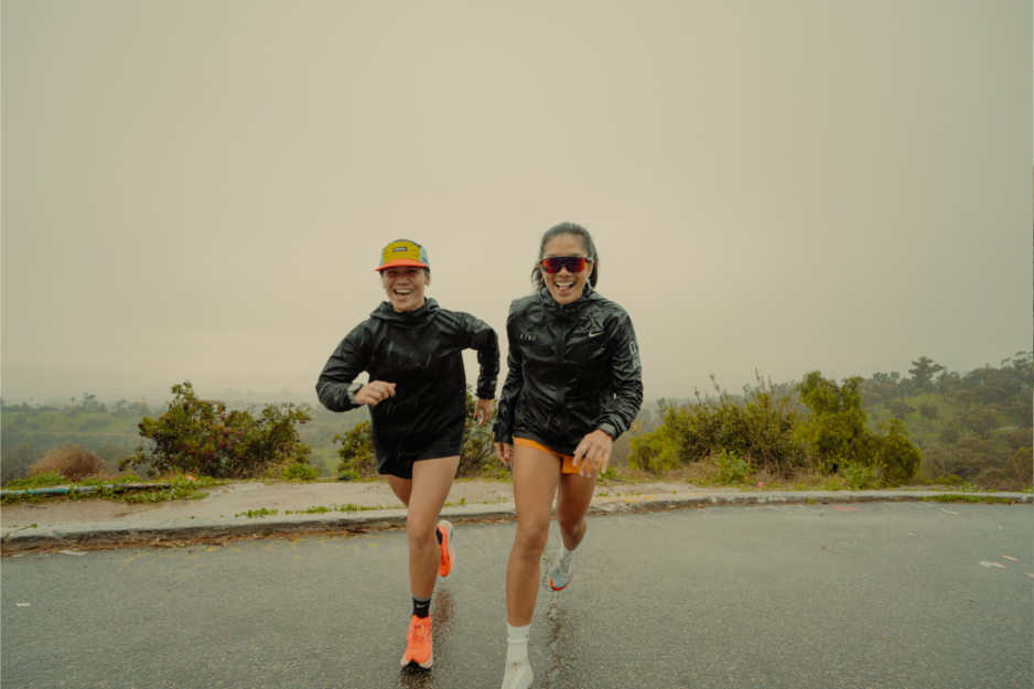 Two runners training outdoors