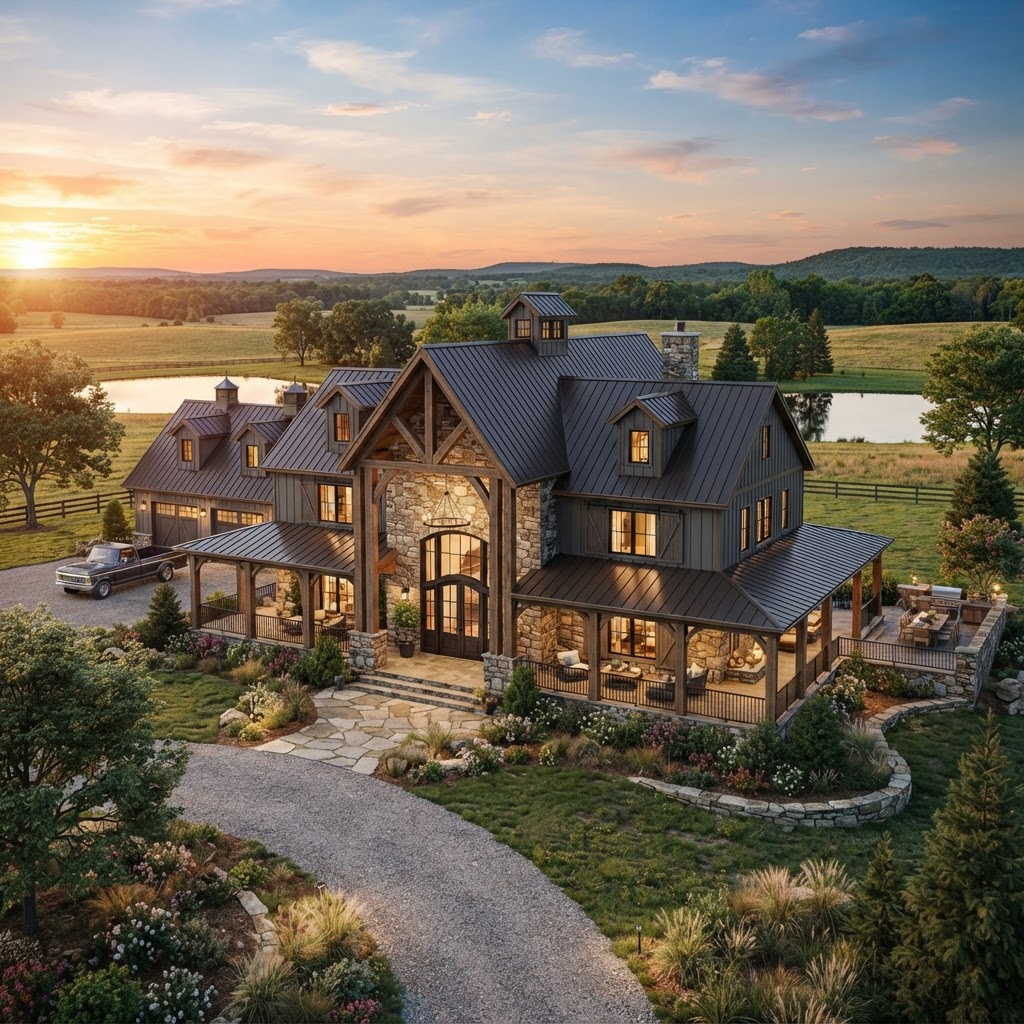 Modern steel frame barndominium home