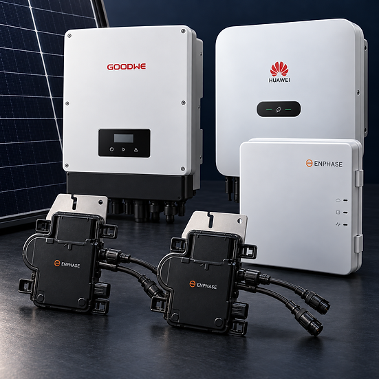 Sfeerbeeld van Enphase micro-omvormers en GoodWe- en Huawei-omvormers
