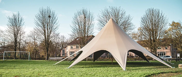 Stretch tent installed in a park