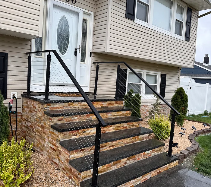 Stone-veneer entry steps