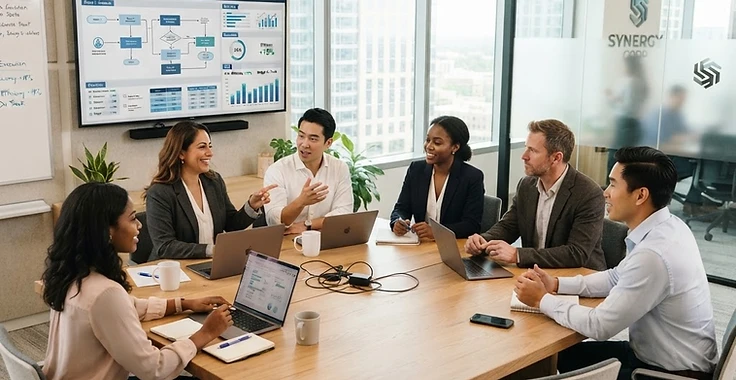 Diverse professional team collaborating