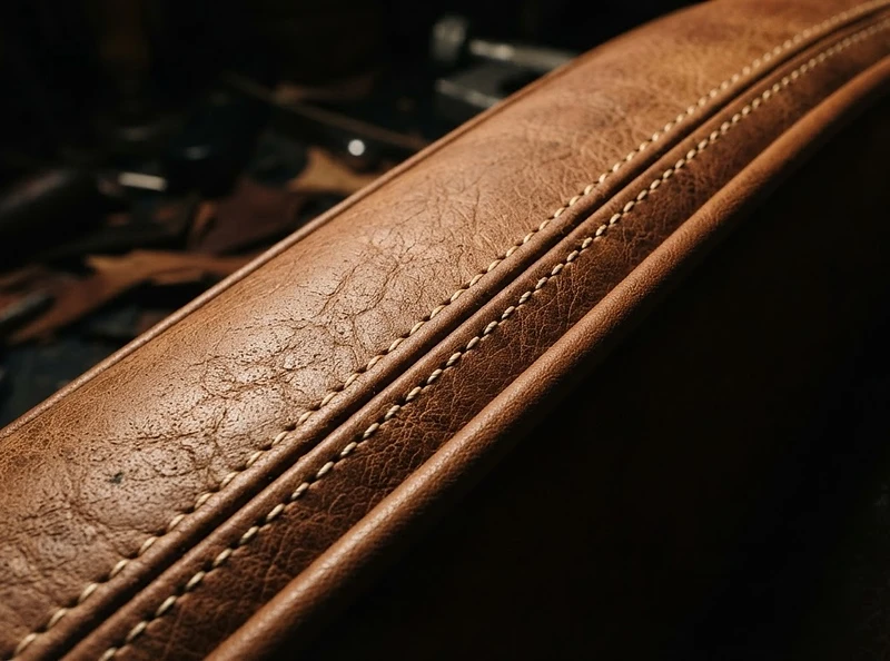 Close-up of saddle upholstery with precision stitching