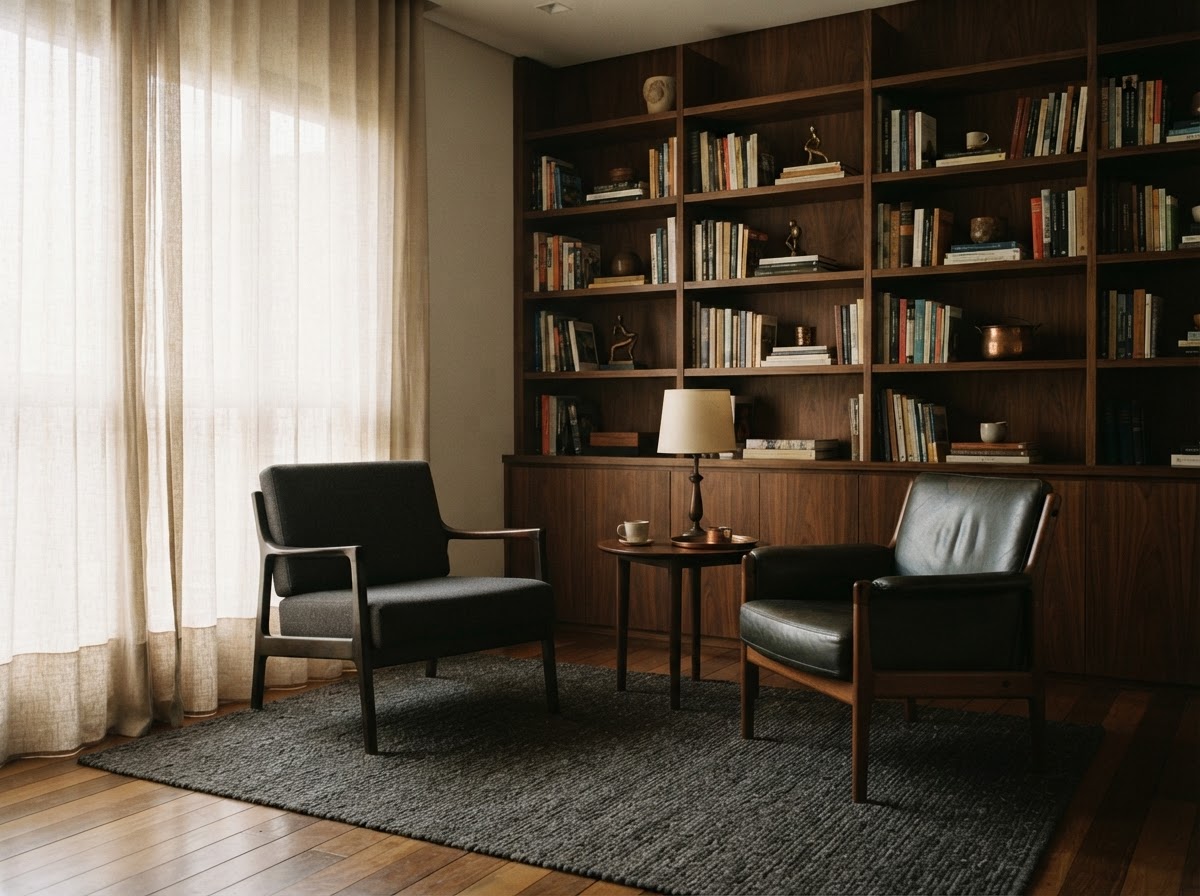 Consultório com poltrona e luz natural, um espaço de escuta