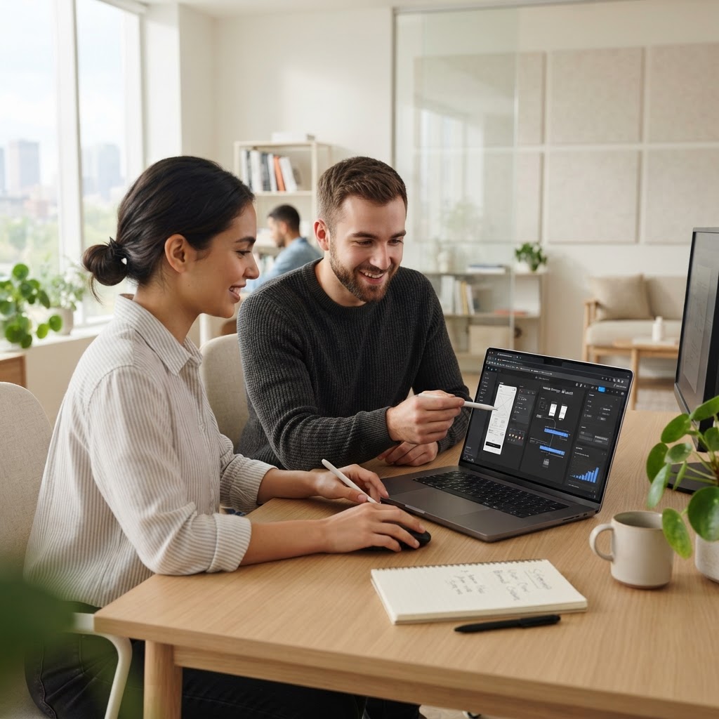 Web developer and designer working on website strategy