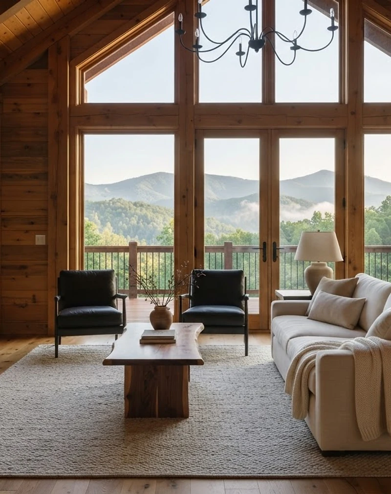Pristine cabin living room awaiting guests