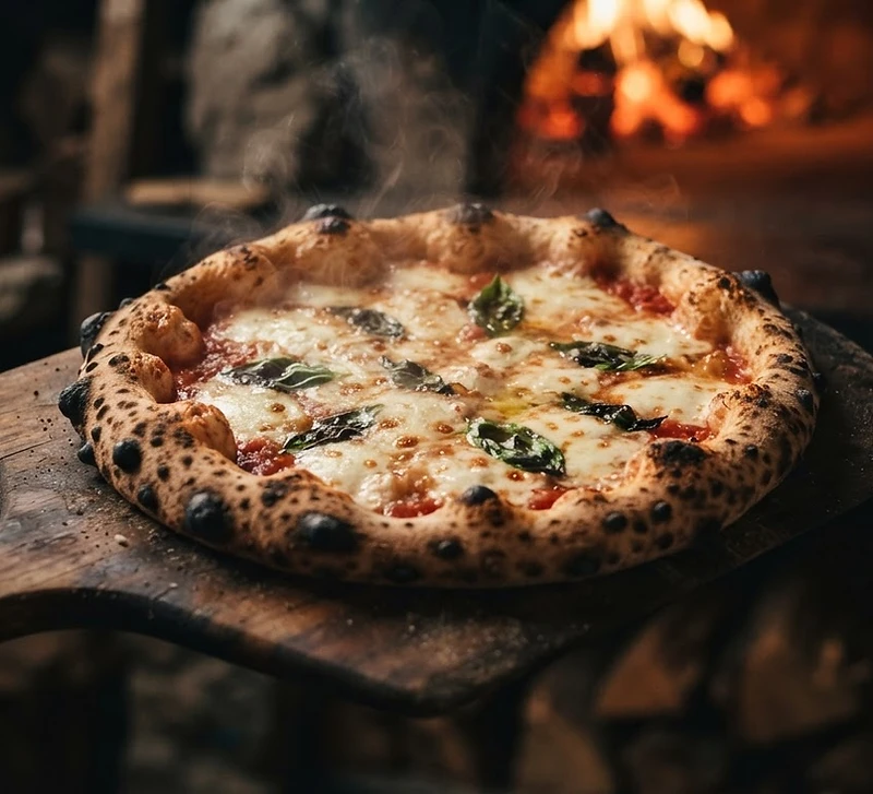 Pizza artesanal saindo do forno
