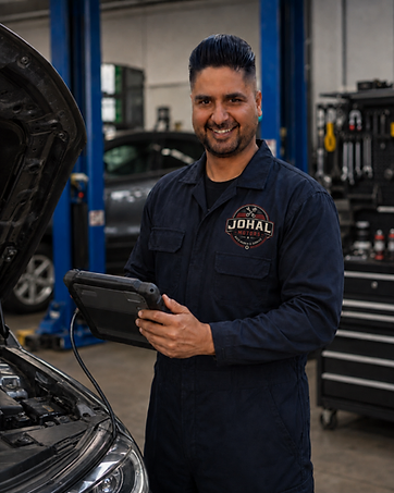 The owner of Johal Motors in the workshop