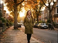 A person walking home content at golden hour