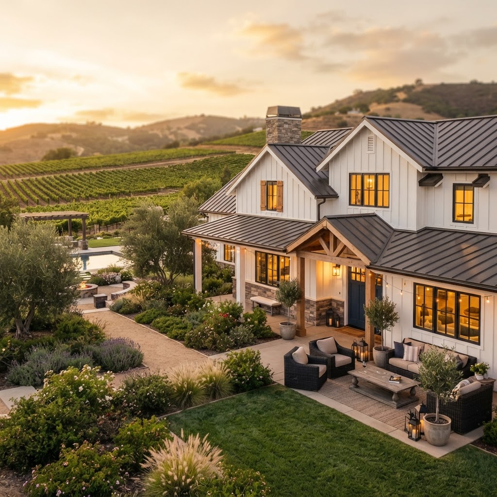 Upscale farmhouse home in Temecula Valley wine country