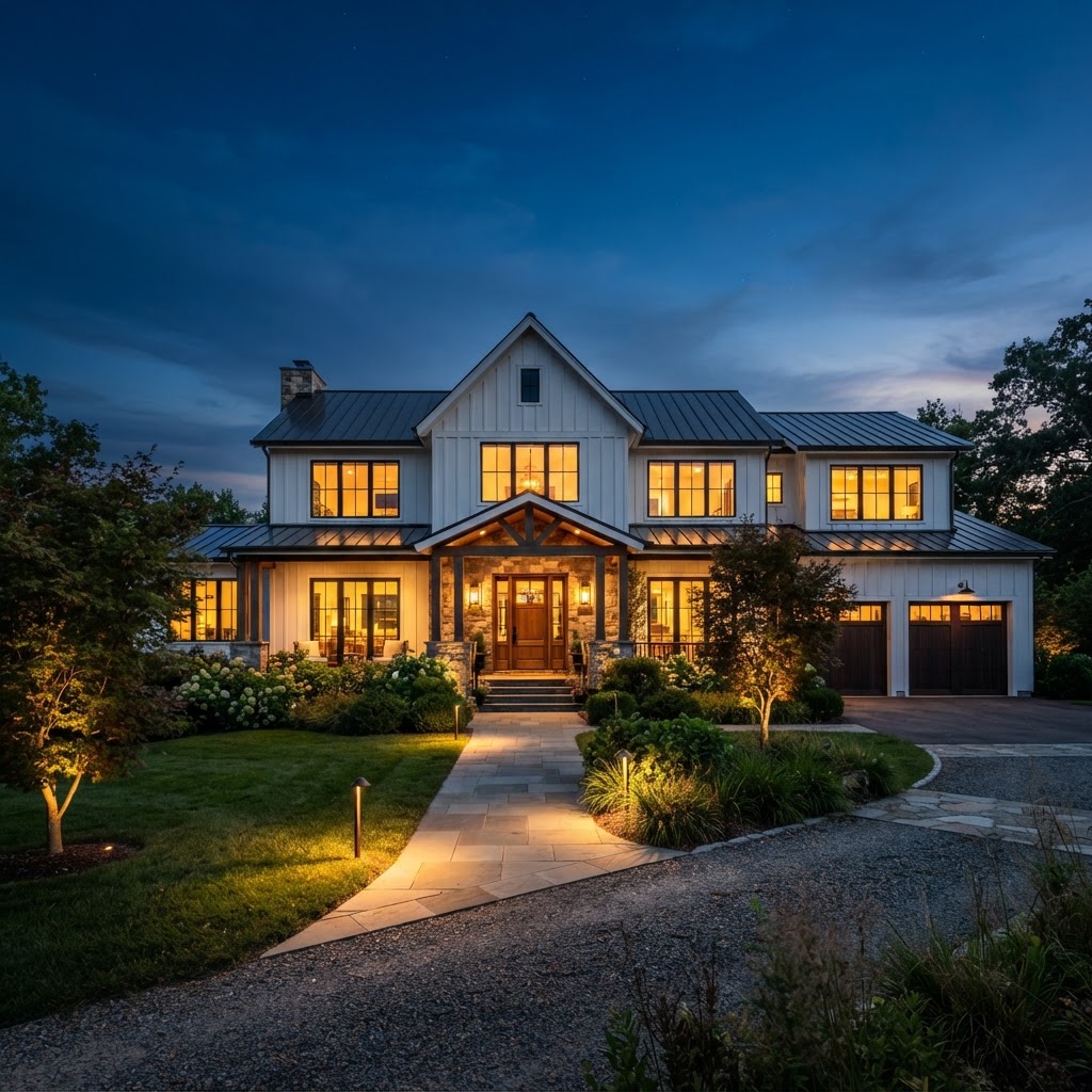 Luxury home at dusk