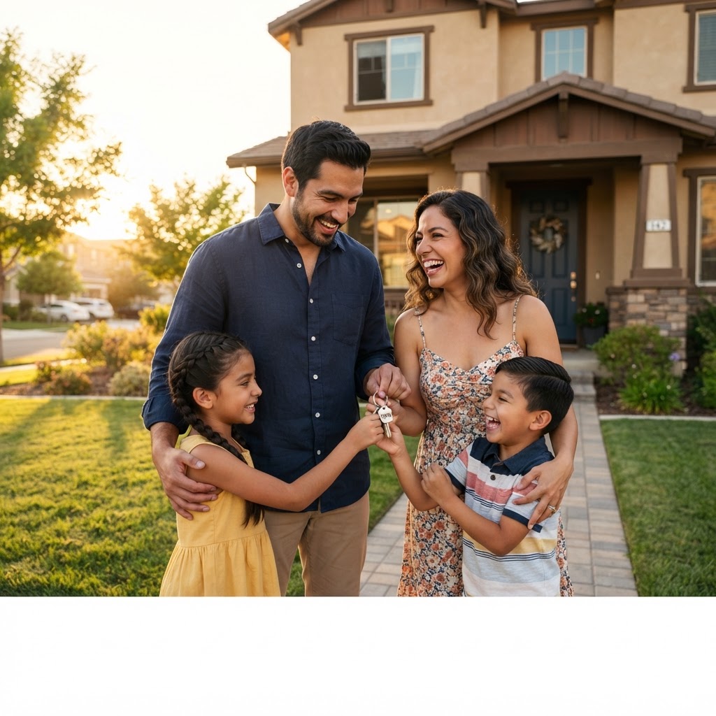 Family receiving keys to their new home