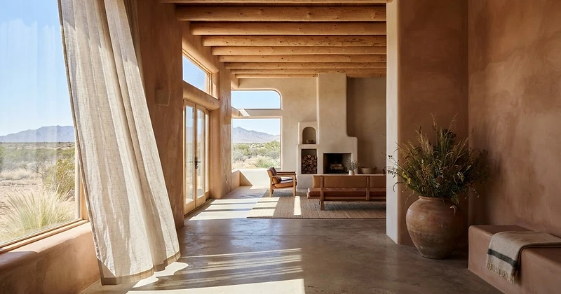 A modern adobe wellness space in West Texas