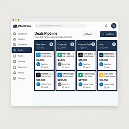 ClientFlow — deals pipeline with stage tracking and deal values
