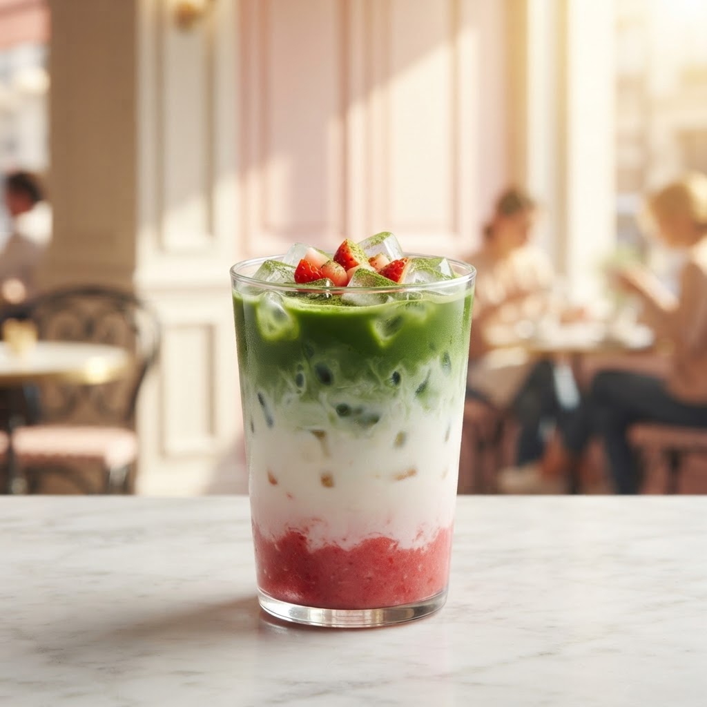 Ice Strawberry Matcha — La Croissantería París, Valencia