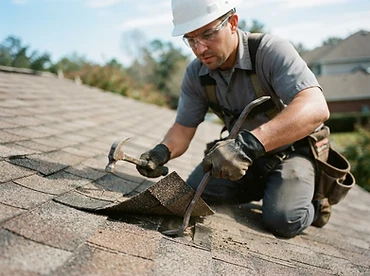 Roofer performing targeted shingle repair