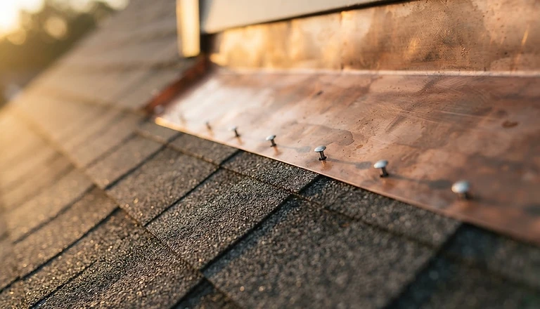 Close-up of roofing craftsmanship and flashing detail