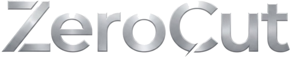 ZERO CUT logo — brushed steel wordmark