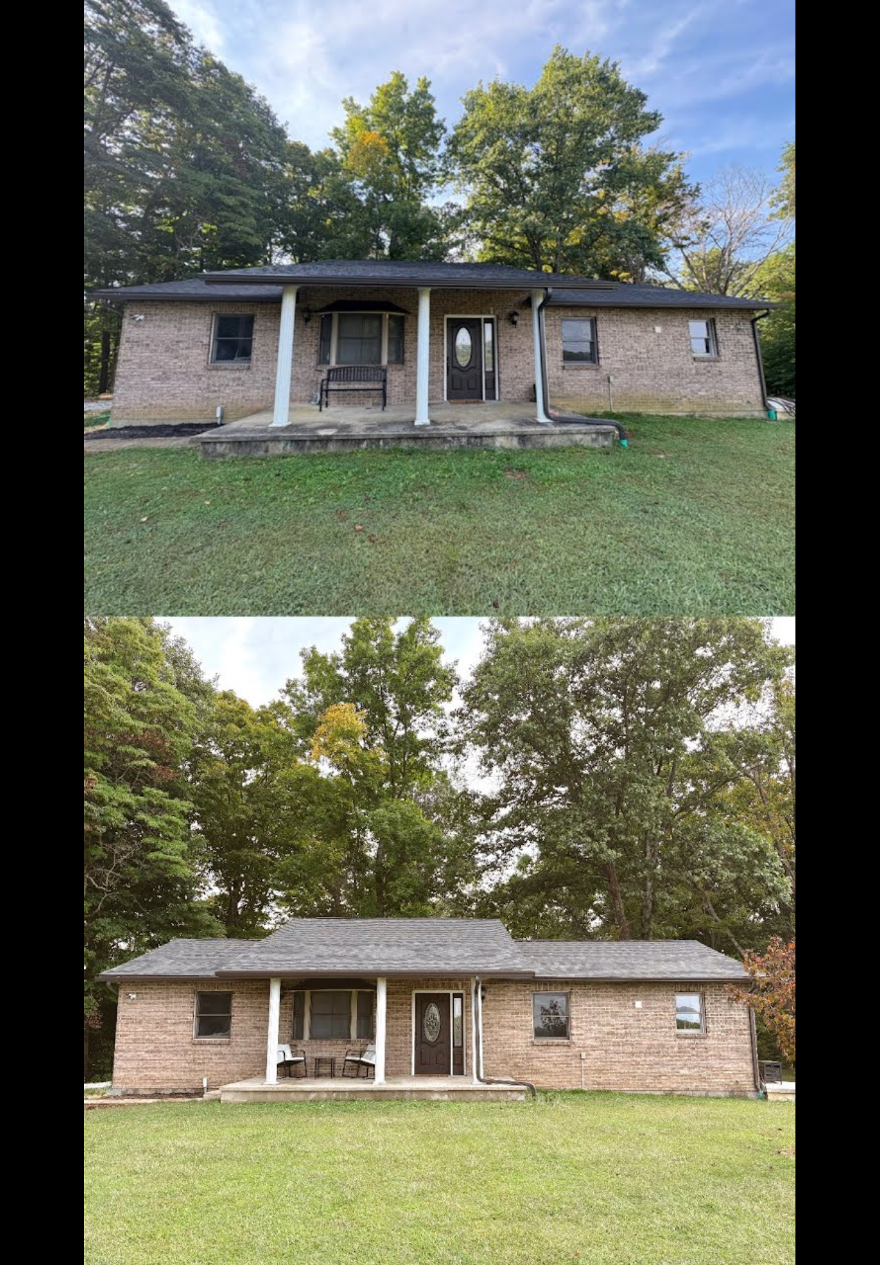 Brick home before and after soft wash
