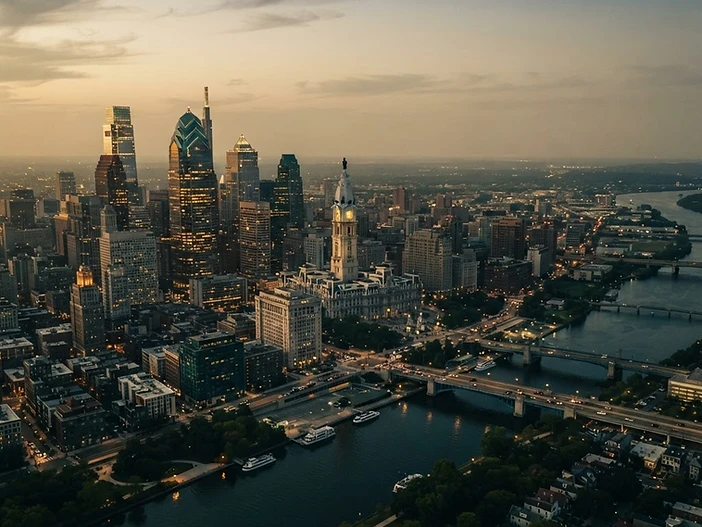 Philadelphia skyline at dusk