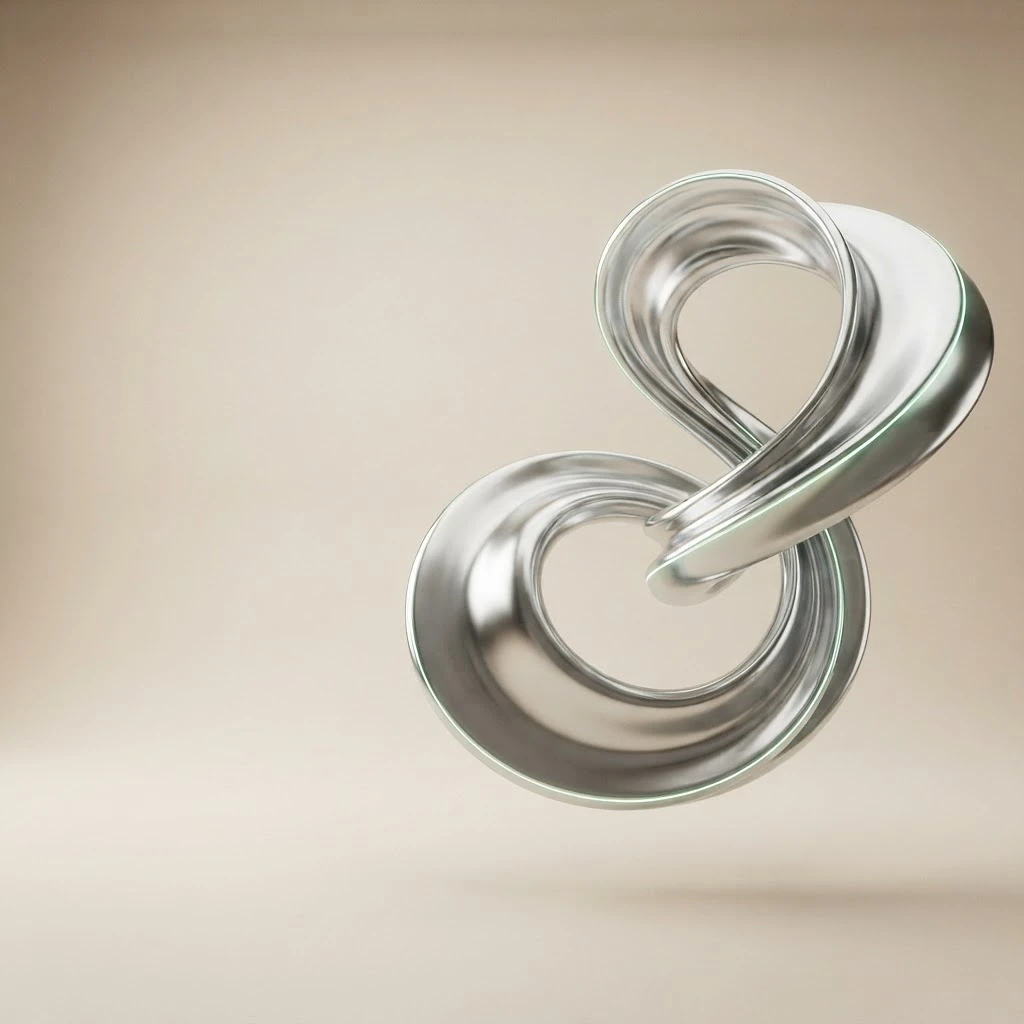 Liquid chrome sculpture on a warm beige backdrop