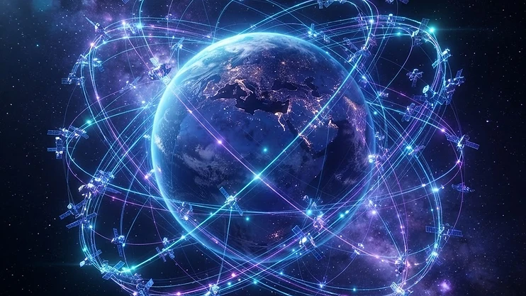 Abstract representation of a satellite constellation.