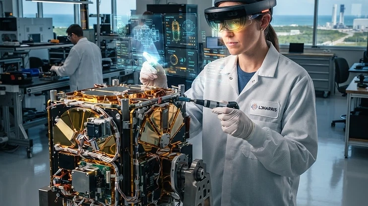 Technician using AI-driven AR tools in a Melbourne manufacturing facility.