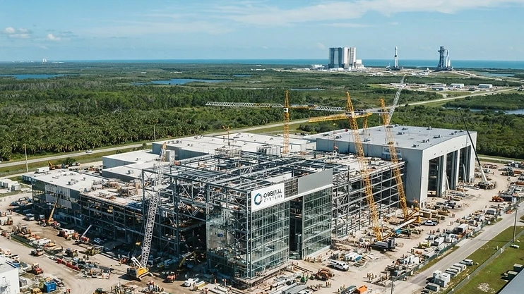 Construction site of a modern aerospace facility on Florida's Space Coast.