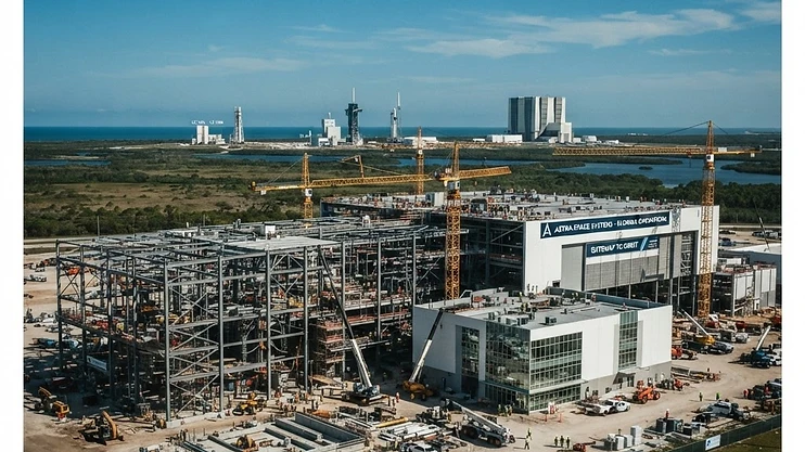Construction site of a modern aerospace facility on Florida's Space Coast.