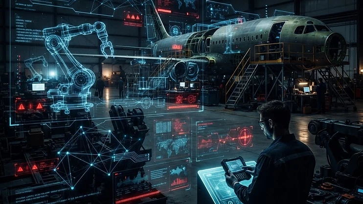 Digital security interface over an aerospace manufacturing floor.